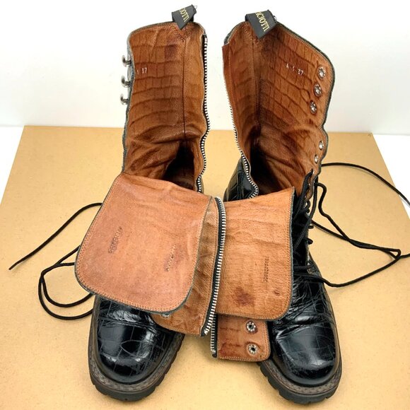 Cesare Paciotti Y2K Black Leather Embossed Croc Lace Up Combat Boots Sz 7 - Picture 13 of 16